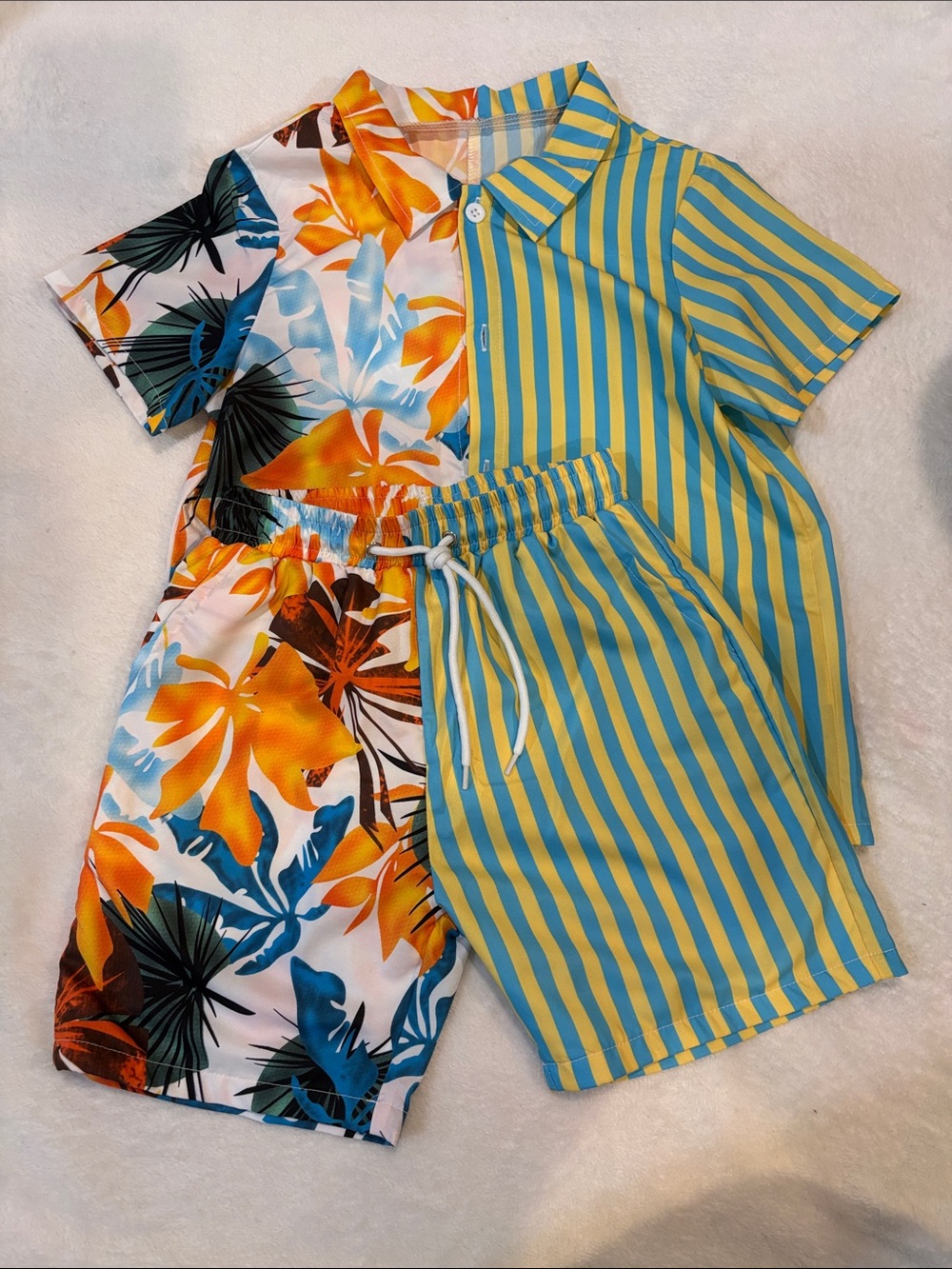 SHEIN Yellow Blue Tropical Print Kids Matching Set